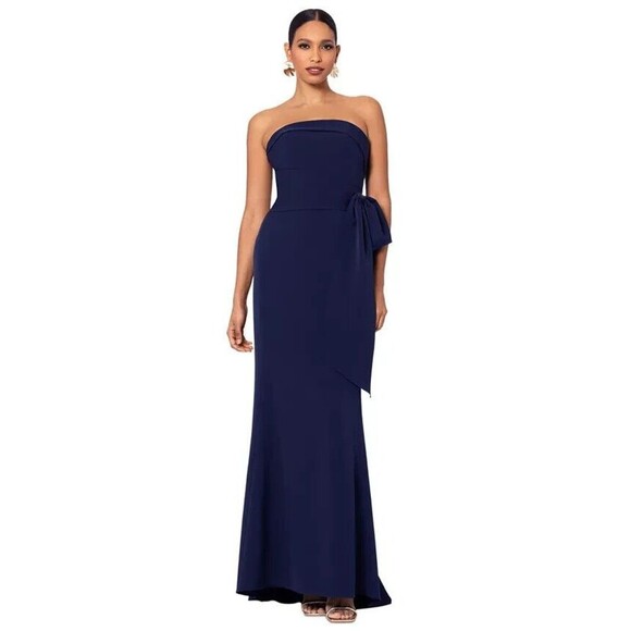 Betsy & Adam Dresses & Skirts - Betsy & Adam Women's Faux-Wrap Strapless Gown Floor-length formal dress Navy 6